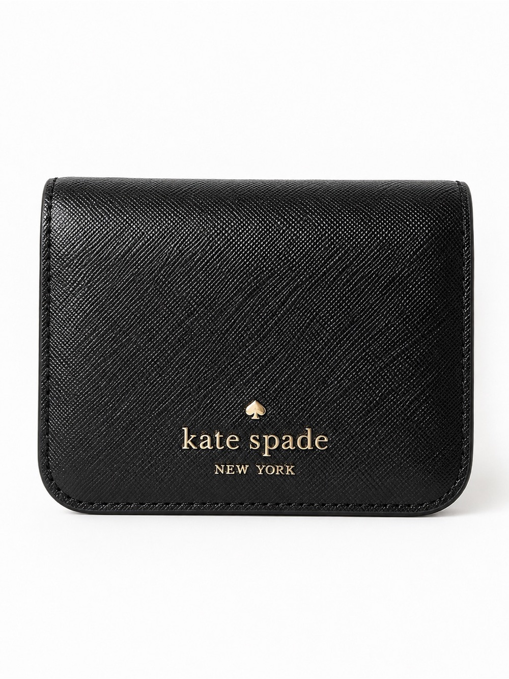 Kate Spade Black Saffiano Leather Bifold Wallet Gold Logo